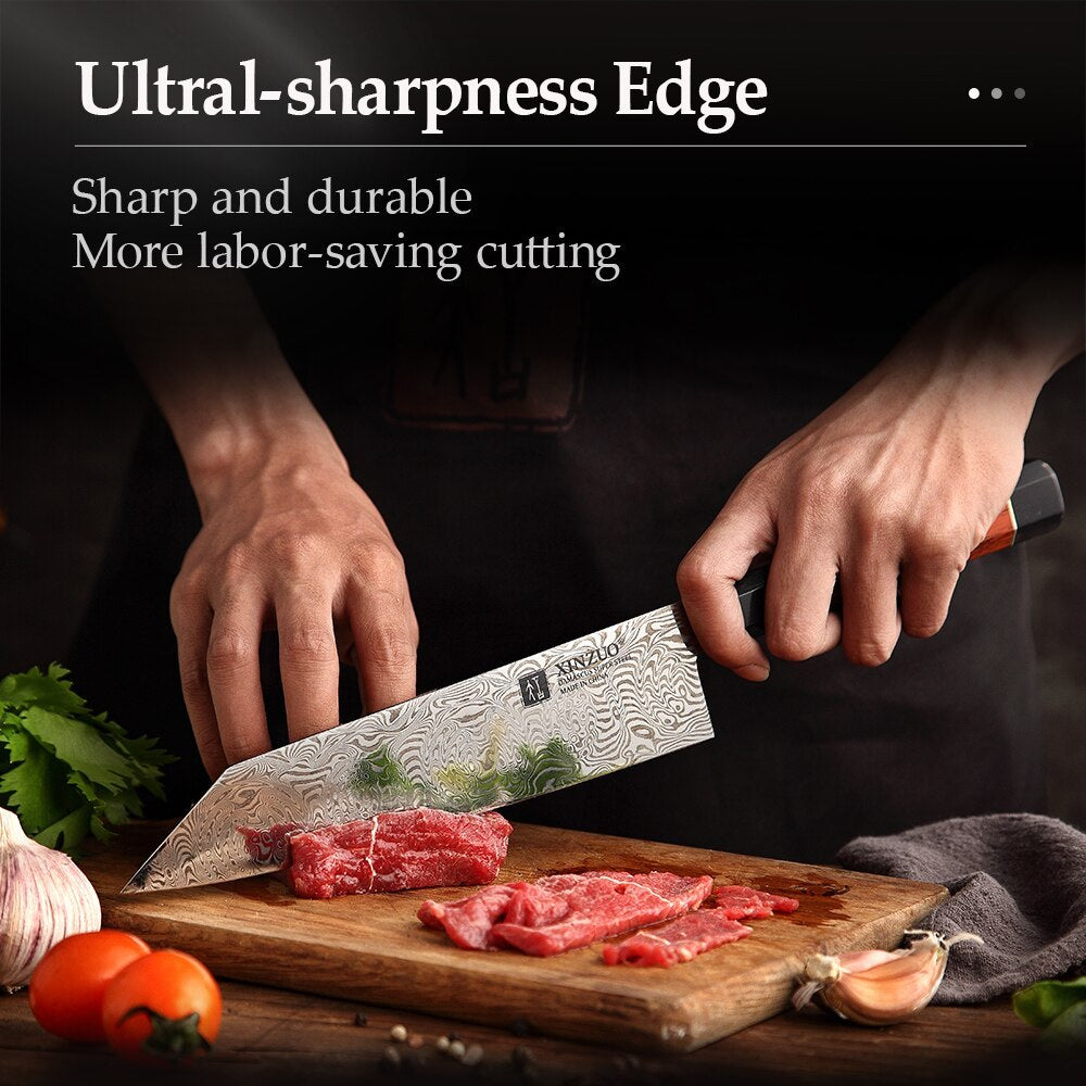 XINZUO Zhen Series 8.5-Inch Damascus Steel Bunka Knife - Premium Rosewood Handle