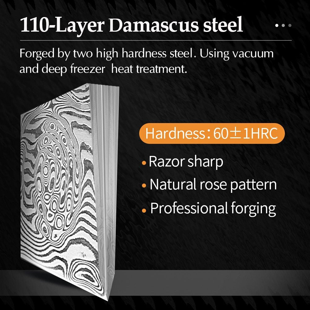 XINZUO Zhen Series 8.5-Inch Damascus Steel Bunka Knife - Premium Rosewood Handle