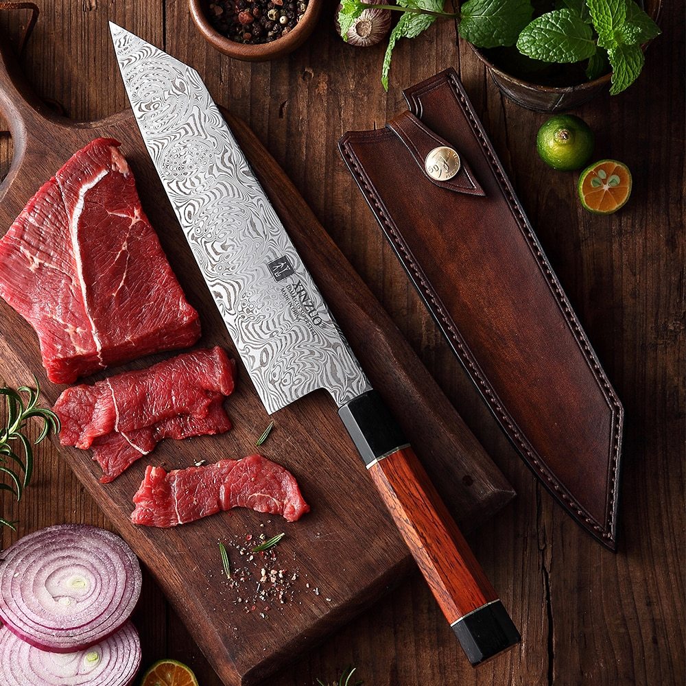 XINZUO Zhen Series 8.5-Inch Damascus Steel Bunka Knife - Premium Rosewood Handle