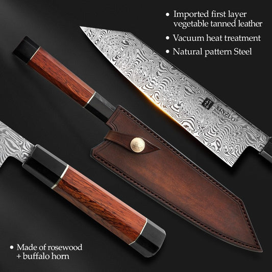 XINZUO Zhen Series 8.5-Inch Damascus Steel Bunka Knife - Premium Rosewood Handle