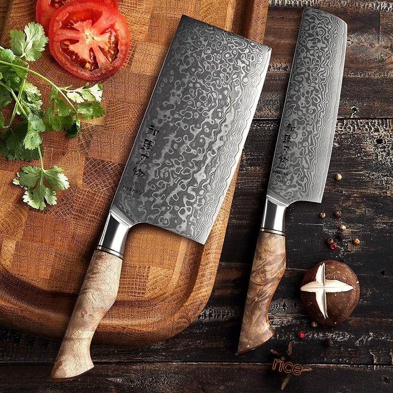 KD 67-Layer Damascus Nakiri Knife Set - Precision and Durability for Chefs