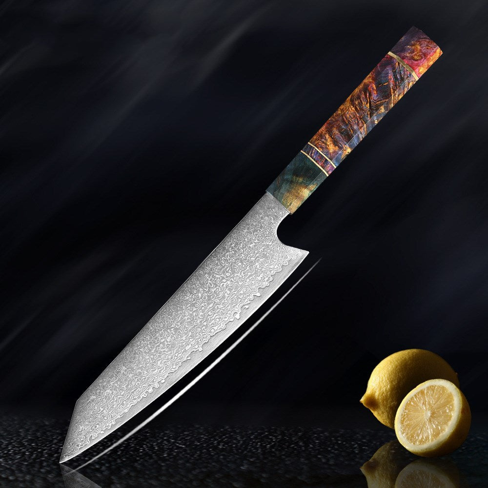 Premium Damascus Knife Set with Handcrafted V-Shaped Blades and Wooden Handles