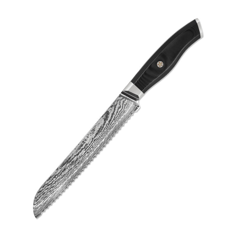 Damascus Bread Knife - Premium AUS10 Steel with G10 Octagonal Handle