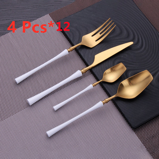 Four-Piece Stainless Steel Cutlery Set - 48-Piece Set of Spoons, Knives, and Forks