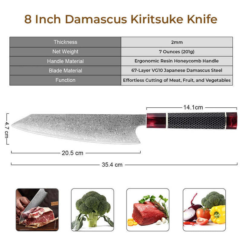 8-Inch Honeycomb Handle Damascus Kitchen Knife - 67-Layer VG10 Blade